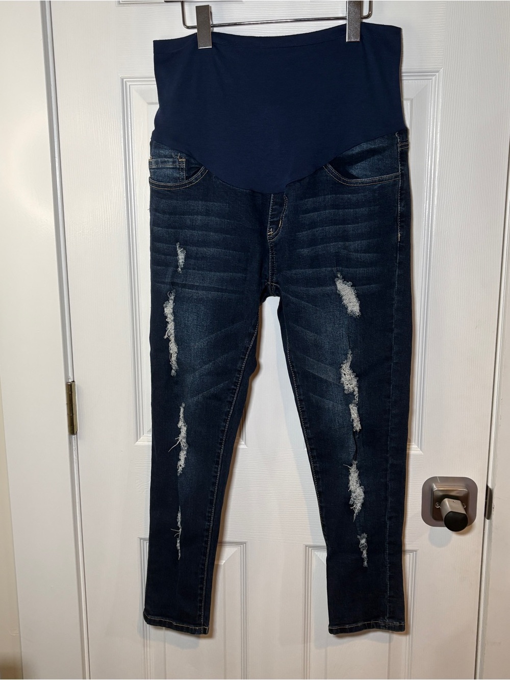 Angel Kiss Navy Distressed Maternity Skinny Jeans